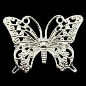 💝5/$25💖 Beautiful platinum plated brass filigree butterfly brooch pin Silver